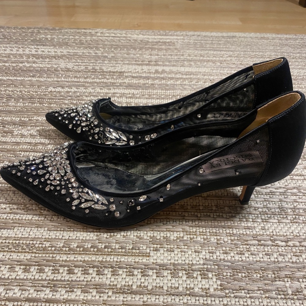 Badgley Mischka small heel jewel heels.